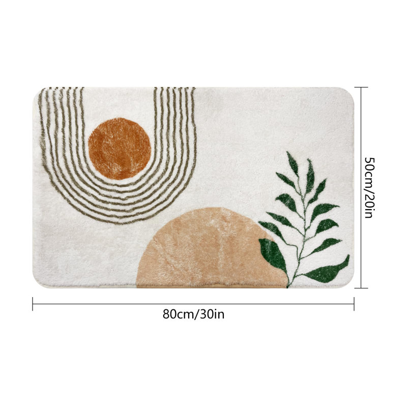 20"X30" Boho Bath Rugs For Bathroom Decor Non-Slip Bath Mat Absorbent Plush Microfiber Soft Carpet Machine Washable Bath Mat For Bathrooms,Showers,Laundry Rooms,White And Green