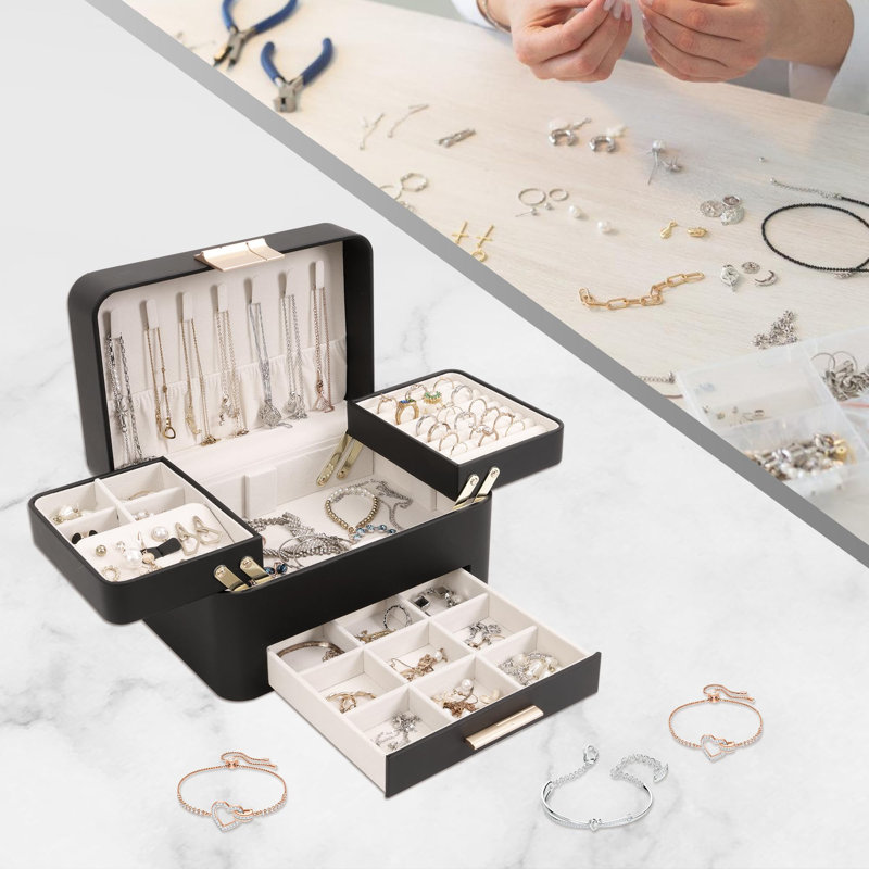3 Layer Jewellery Organizer Box With Drawers, White