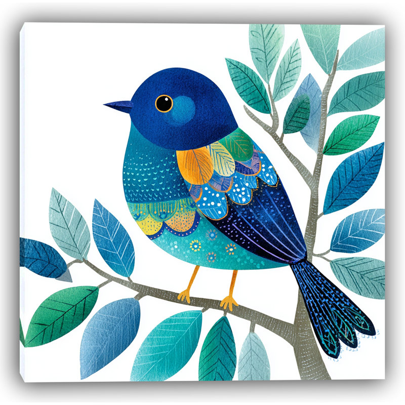 «Songbird Delight», impression d'art oiseau bleu coloré, H 16 po x l 24 po