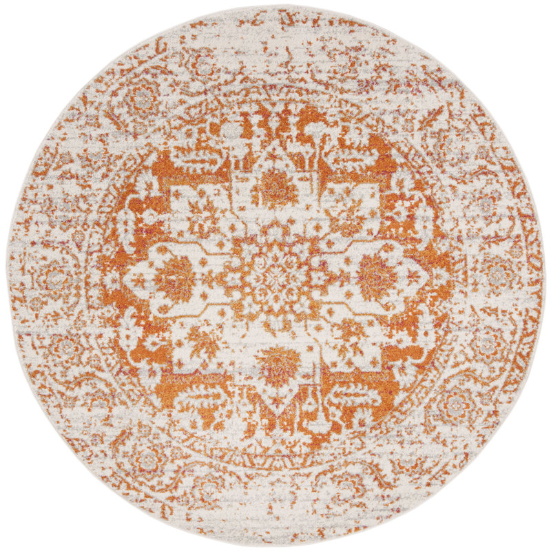Christa Oriental Orange/Ivory Area Rug, Round 6'7"