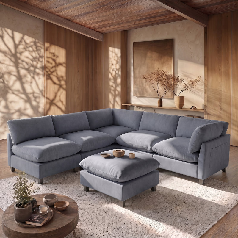Canapé modulaire surdimensionné à 106 places de 106,8 po de large pour le salon, Chenille gris-bleu, 6 places