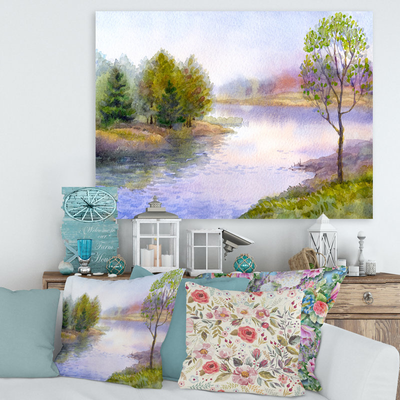 Un seul arbre sur la berge de la rivière - Peinture sur toile, H 30 po x l 40 po x p 1 po, Toile tendue