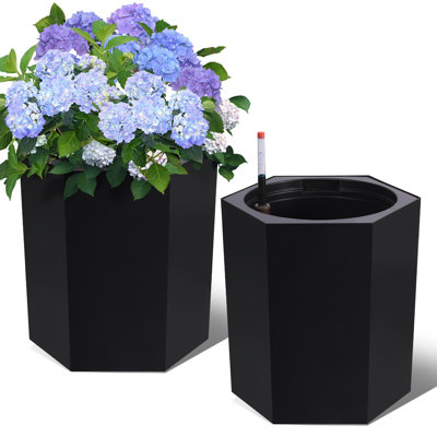 Ensemble de 2 jardinières à arrosage automatique, motif diamant décoratif, 40 cm de hauteur, avec indicateur de niveau d'eau et roulettes, idéales pour l'intérieur et l'extérieur (terrasse, véranda, salon, bureau).