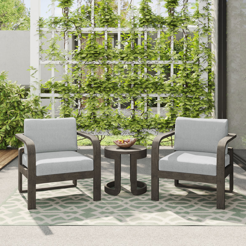 Devin 2 Person Seating Group with Sunbrella Cushions, Brown Frame/Light Gray Olefin Cushion