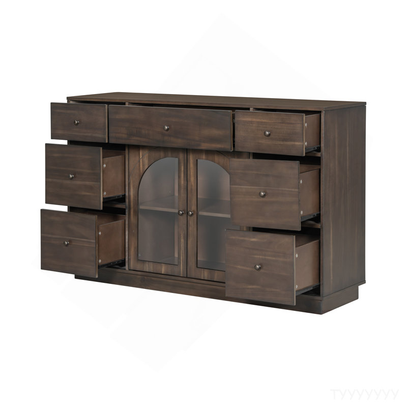 Cabinet With Storage For Living And Dining Room Entrance, Large Size, 2 Doors And 7 Drawers, Dark Brown, Dark Brown