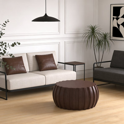 35.43" Modern Waterproof Coffee Table, Durable MgO Cement Design,Indoor & outdoor compatible(Brown)