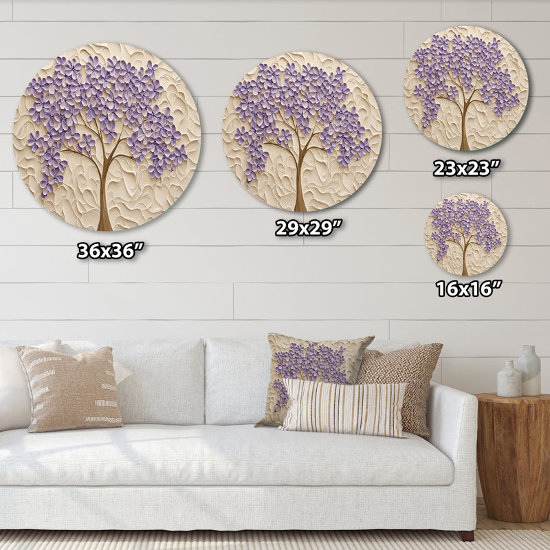 «Mauve Jacaranda Dreams», art mural éclectique moderne en métal, impression murale mauve, H 23 po x l 23 po