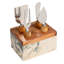 Marble Cheese Server Set With Mango Wood Stand, Black, Set Of 4