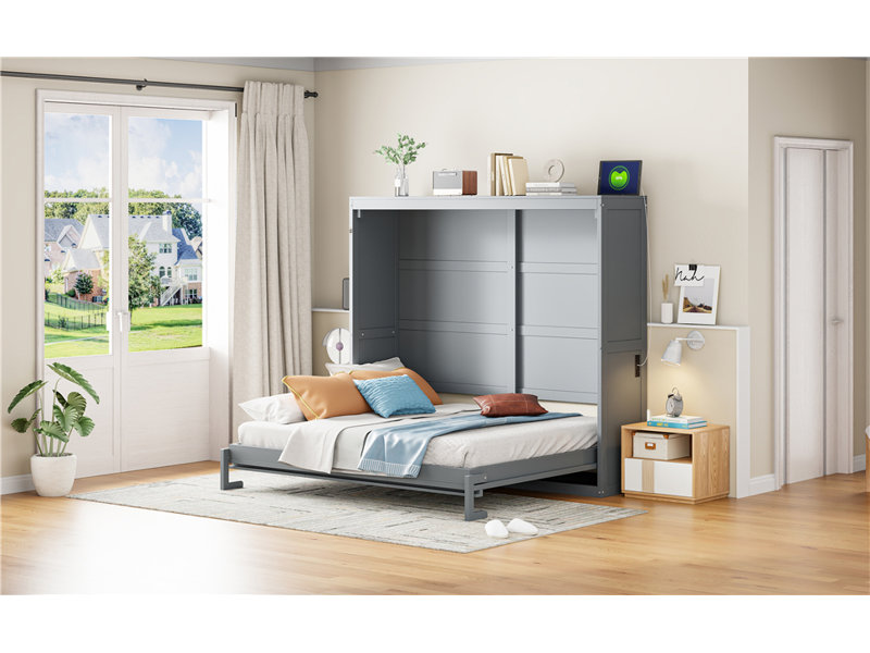 Lit escamotable double pleine grandeur, gris, Gris, Lit double