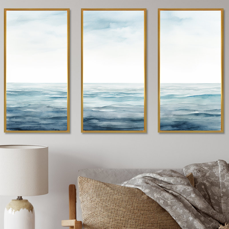 «Blue Ocean In Motion Scenery II», ensemble d'art sur toile océan, Cadre flottant doré, H 28 po x l 36 po x P 1 po