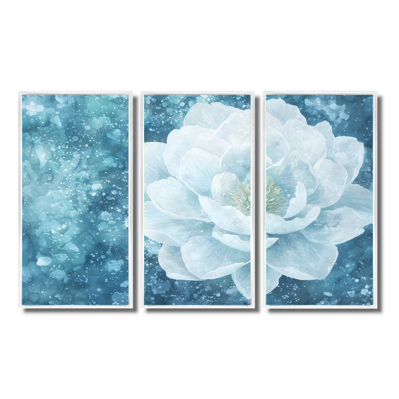 Adamariz - ensemble d'art mural pivoines, H 28 po x l 36 po, Reproduction avec cadre flottant, Blanc