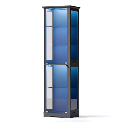LED Single Door Glass Display Cabinet Black