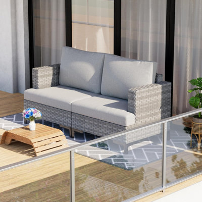 Stylish Wicker Outdoor Patio Loveseat & All-Weather Rattan by Wrought Studio