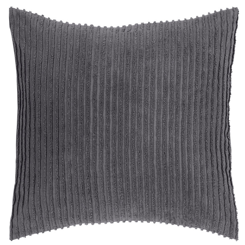 Taie décorative touffetée 100% coton Jullian, conception à rayures modernes, housse décorative douce et respirante, certifié OEKO-TEX, lavable à la machine, euro (26 po x 26 po), gris, toutes saisons