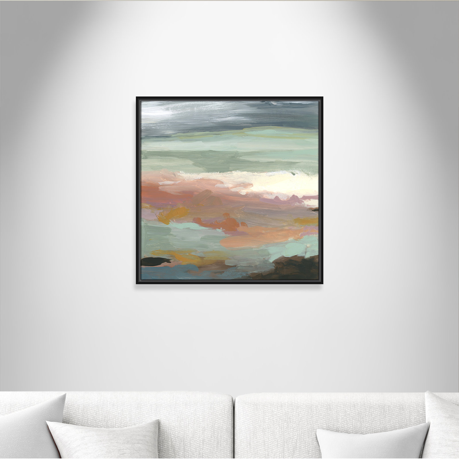 Bingham "Ocean Bluffs" Painting by Carol Robinson, Picture Framed Canvas, 25.5" H x 25.5" W, Black