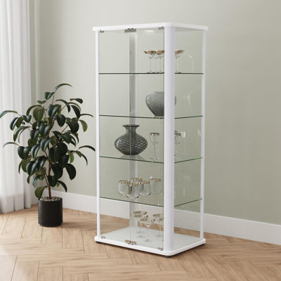 5-shelf Display Curio Cabinet with LED Lighting White