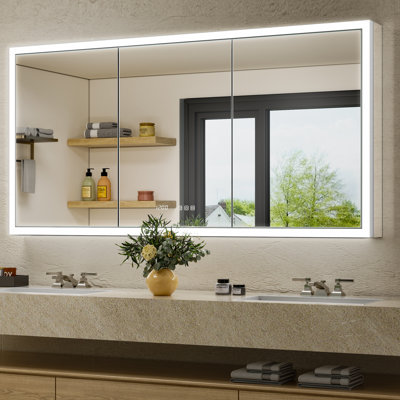 Ciyanna Recessed LED Lighted Medicine Cabinet with 3 Adjustable Shelves, Defogger, Outlets & USBs