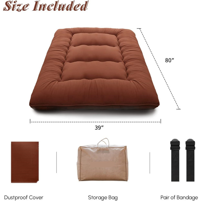 Japanese Floor Mattress, Japanese Futon Mattress Foldable Mattress, Roll Up Mattress Tatami Mat With Washable Cover, Easy To Store And Portable For Camping, (Coffee, Twin)