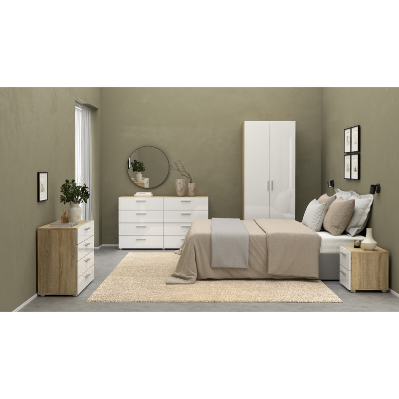 Gianna 8 Drawer 55.12" W Double Dresser, Oak/White