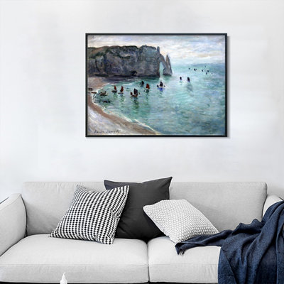 Framed Canvas Wall Art Etretat the Aval Door Fishing Boats Leaving the Harbour by Claude Monet Print Impressionist Landscape Painting Living Room Office Decor(Black Slim Frame,24"x32")