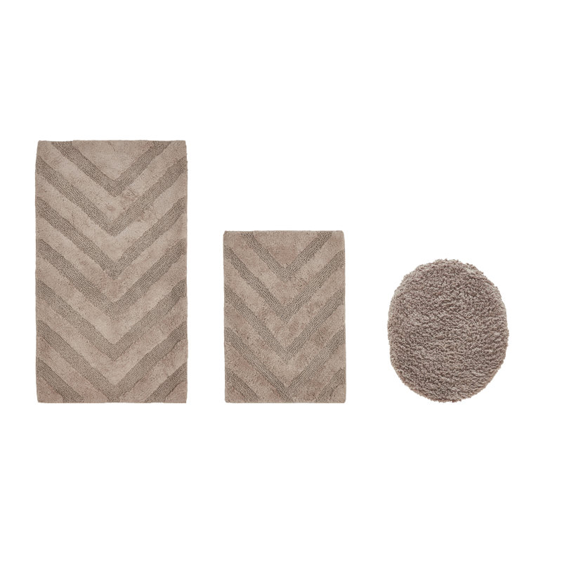 Branston Premium 100% Cotton 1990 GSM 3-Piece Tufted Chevron Bath Rug Set with Non-Slip Spray Latex Backing, OEKO-TEX® Certified, Super Absorbent & Machine Washable, Beige