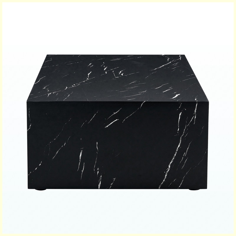 39.3" Black Marble Texture MDF Coffee Table, Luxurious Rectangular Living Room Table