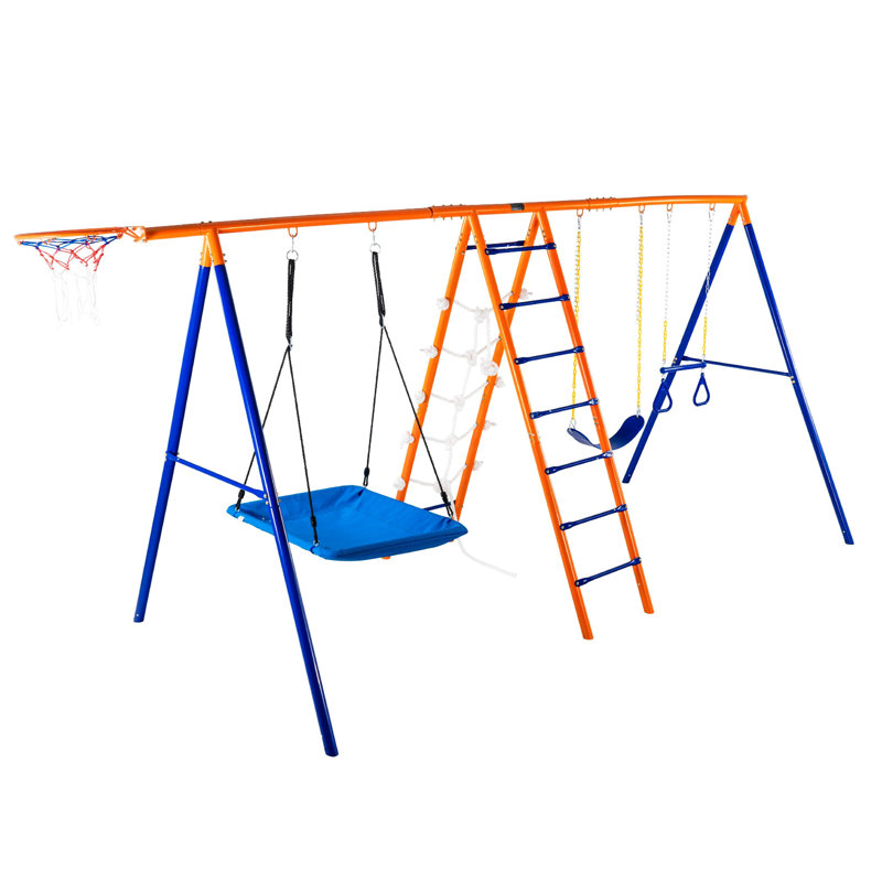 6 en 1 A - Cadre de balançoire de jardin, capacité de 440 lb, acier, poignées en caoutchouc souple, sièges, assemblage facile avec conception, cadre détachable, joints de protection triple