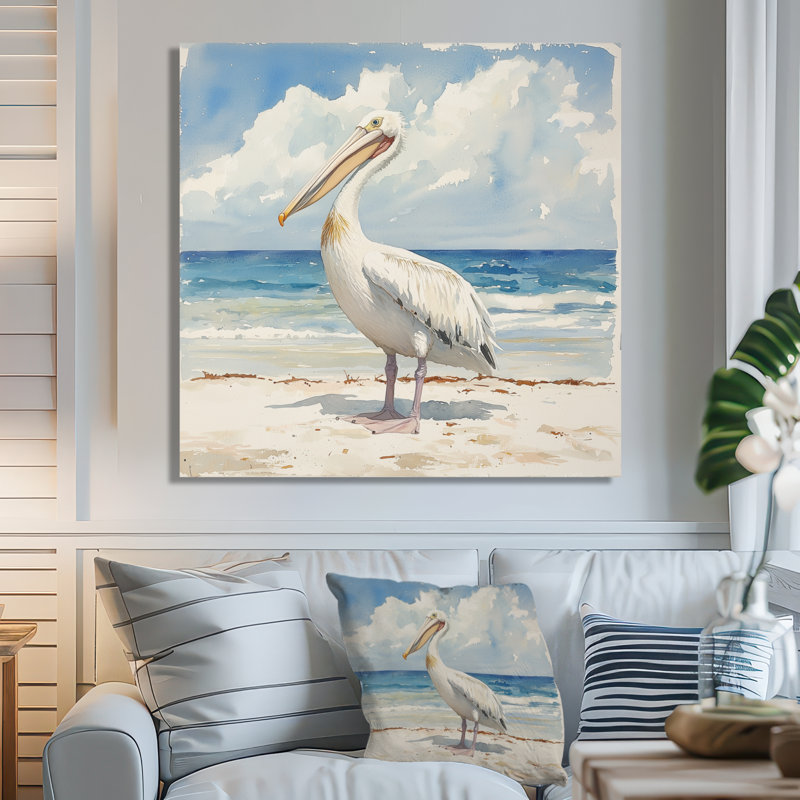 Glide Of Serenity Pelican On The Beach II - Heron, reproduction métallique, H 36 po x l 36 po