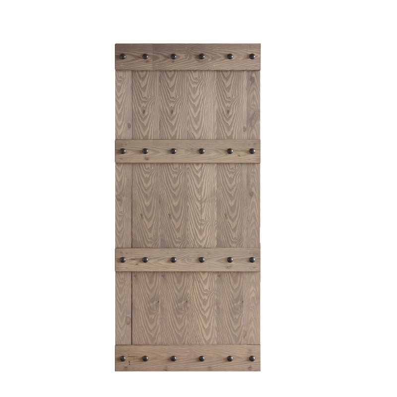 Porte de grange lambrissée peinte en bois sans trousse de quincaillerie d'installation, Gris clair, 36 po x 84 po