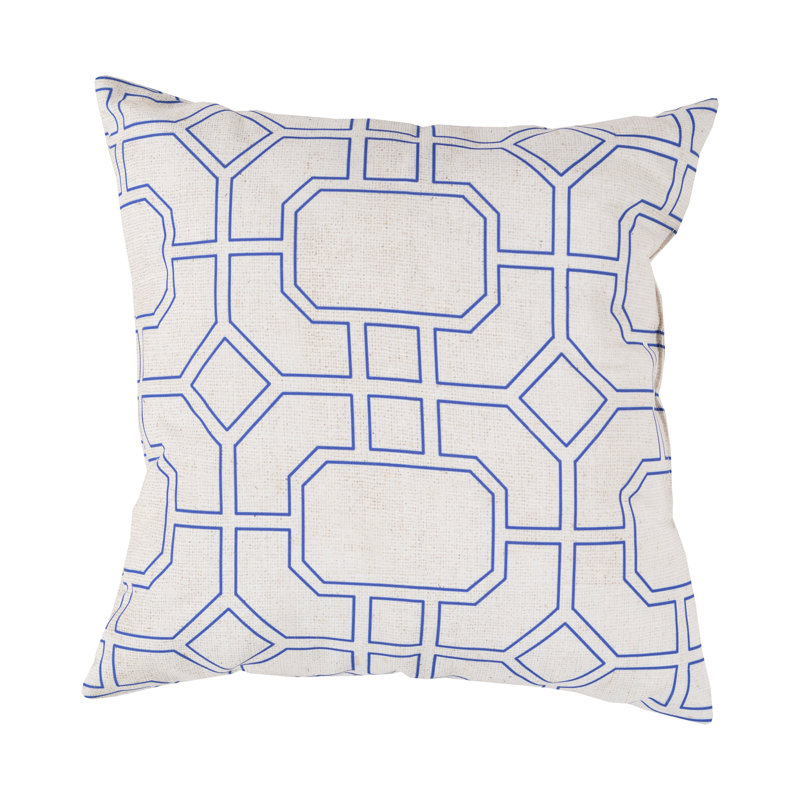 Ivory and Blue Geometric Outdoor Throw Pillow