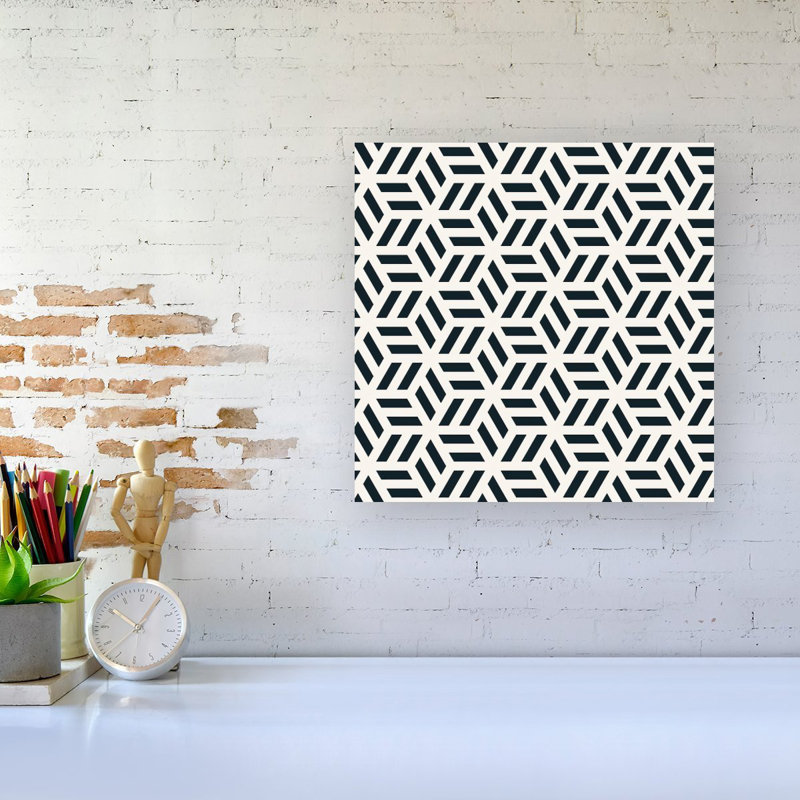 Geometric Monochrome Hexagonal Pattern - Wrapped Canvas Print, 16cm H x 16cm W x 3.8cm D