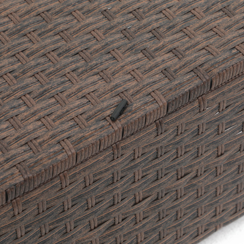 Wicker Outdoor Ottoman with Cushion (Set of 2), Brown Frame/Beige Cushion