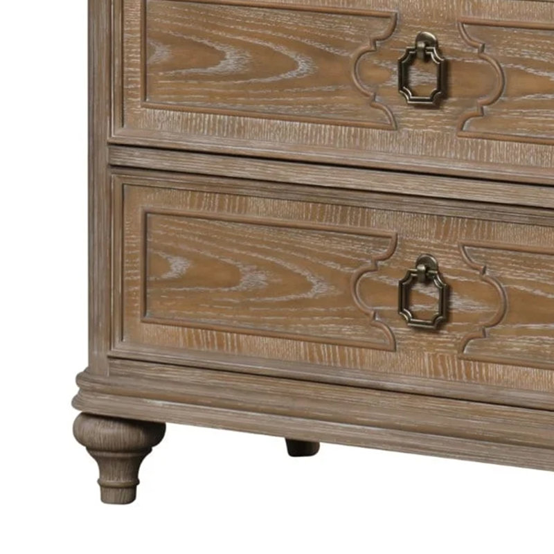 Commode haute Lyla, 5 tiroirs, structure en bois de chêne brun rustique