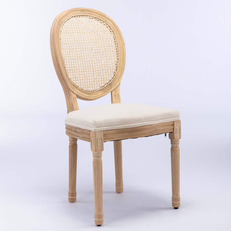 Chaise en bois massif à dossier en rotin, Beige