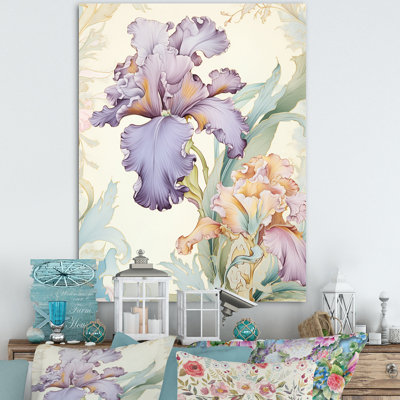 Fleur d'iris mauve dans des tons pastel rétro sur toile