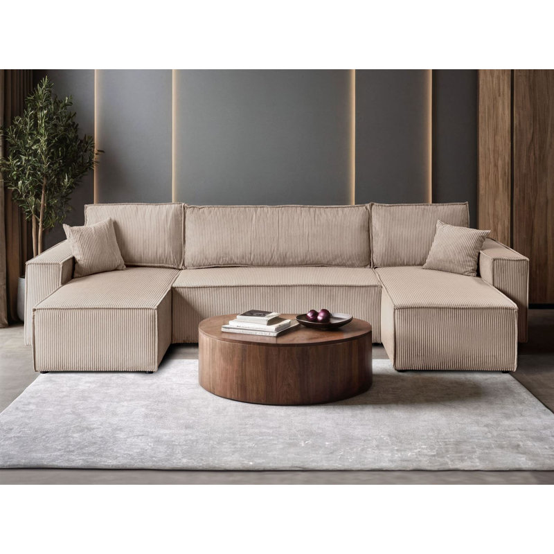 Alpcan 6 Seater Corduroy Corner Sofa , Alpcan Beige Corduroy