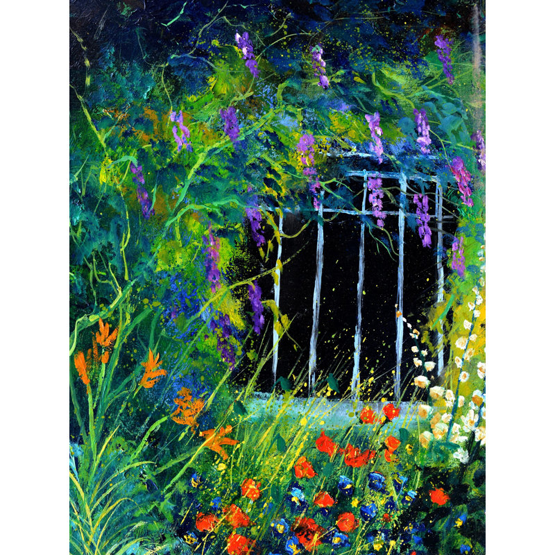 Dans mon jardin par Pol Ledent - Peinture, Papier avec cadre noir, 20" H x 16" W