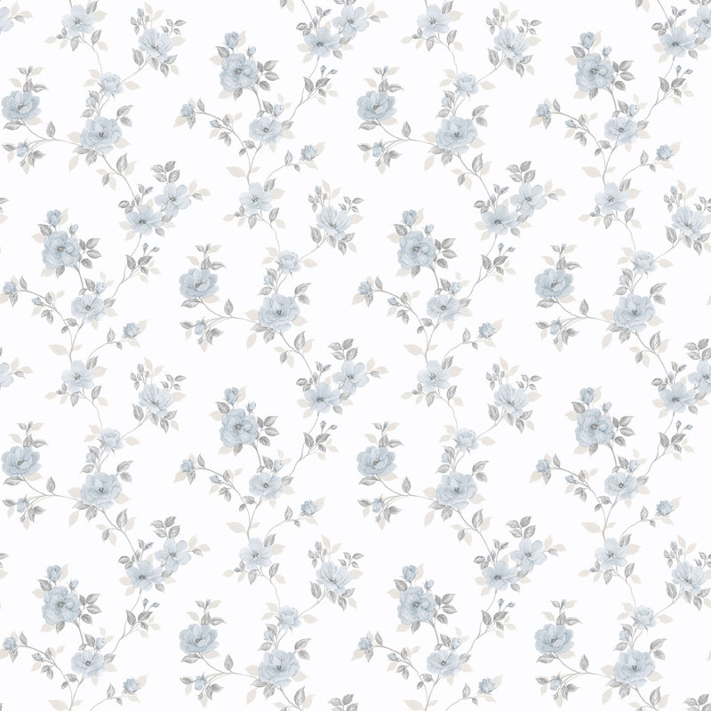 Pretty Prints Mini Rose Trail Wallpaper Roll, Beige/Grey