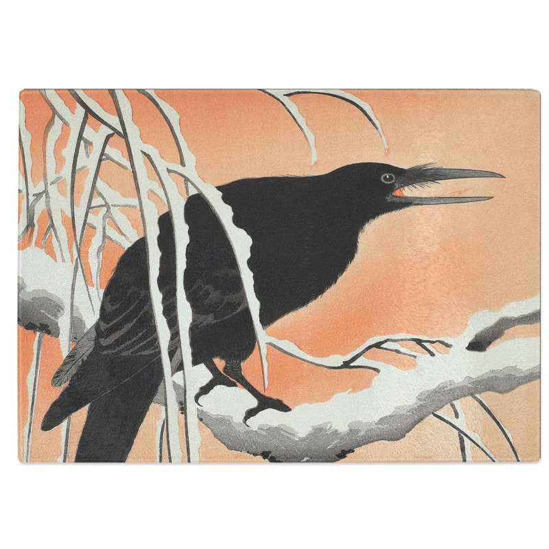 Tempered Glass Crow on a Snowy Branch Chopping Board, 39 cm W x 28.5 cm L