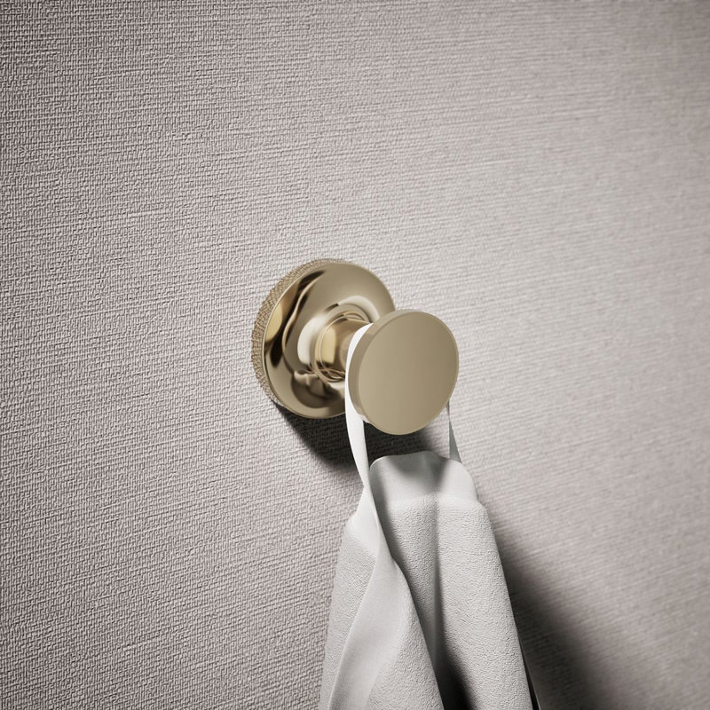 Purist Wall Mounted Round Bathroom Robe Hook, Towel Hook, Clothing Hook, Vibrant French Gold