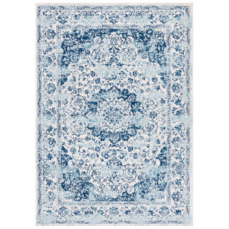 Tapis ivoire / bleu Tulum 282, Rectangle 5 pi 3 po x 7 pi 6 po