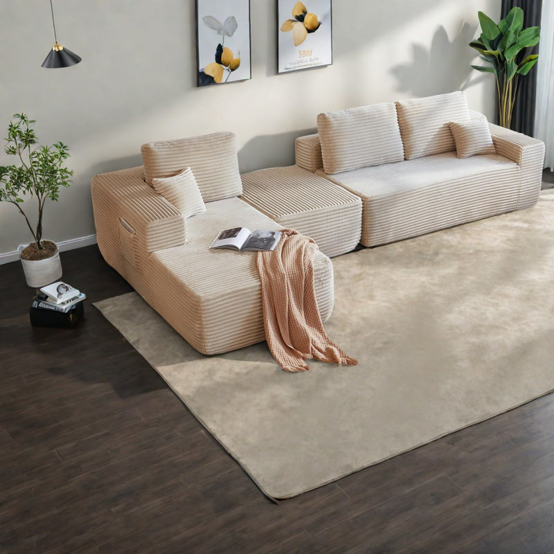 Canapé modulaire spacieux en tissu moelleux, confort et style moderne pour la maison