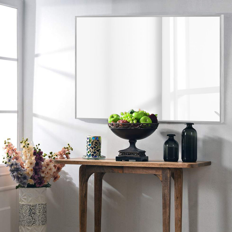 Metal Flat Wall Mirror, Sliver, 36" x 24"