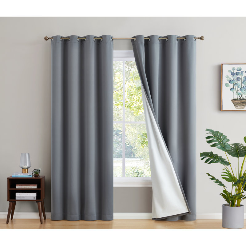 Alis Solid Color 100% Blackout Thermal Grommet Curtain Panels, Gray, 52" W x 63" L