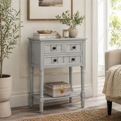 Narrow Console Table, Slim Sofa Table With Three Storage Drawers And Bottom Shelf