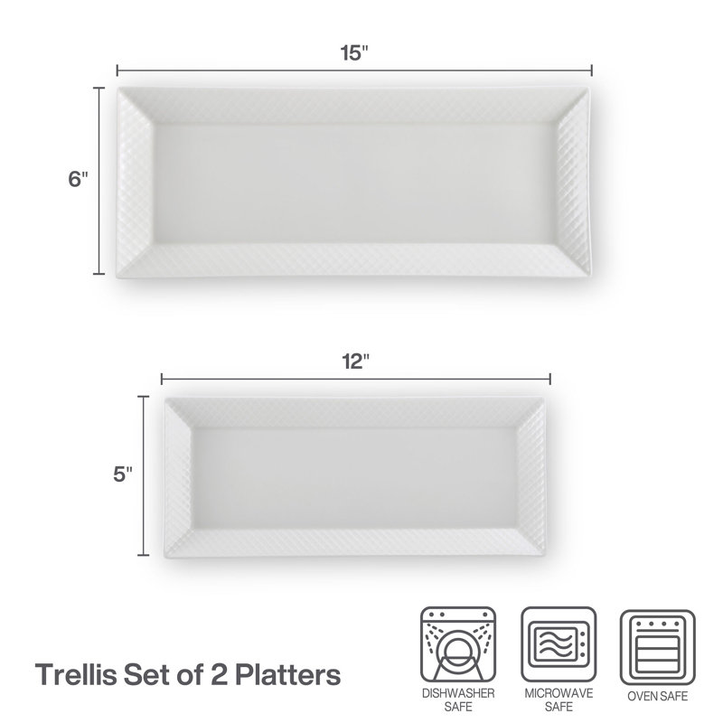 Mikasa Trellis Chip Resistant Set Of 2 Platter Serving Tray, 12 And 15 Inch, White
