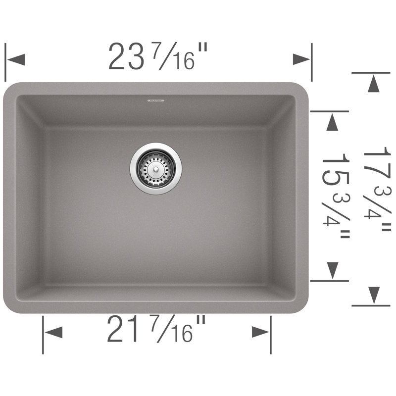 Precis SILGRANIT 24" Single Bowl Undermount Kitchen Sink, Metallic Gray