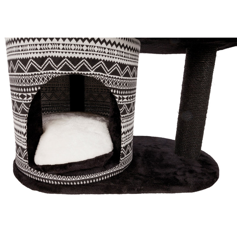 Giada Black Sisal and Plush 44" Cat Tree with Hammock and Condo