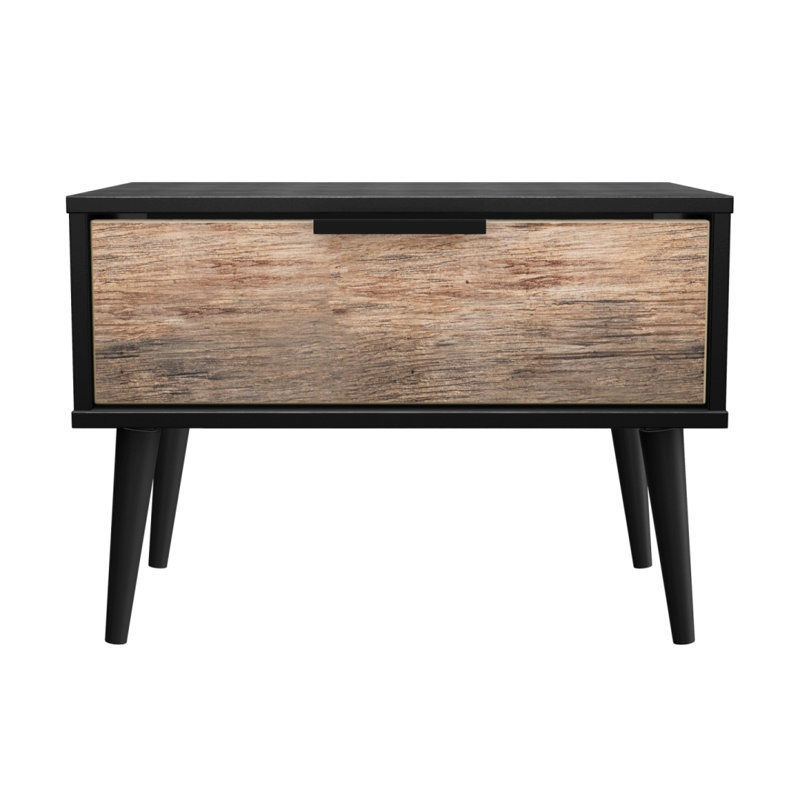 Fully Assembled Glennville 1 - Drawer Nightstand, Vintage Oak / Black