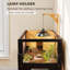 Enceinte de tortue en bois jaune avec tablette de rangement, fenêtres latérales en acrylique transparent pour la vue, dessus ouvrable et porte-lampe - rangement organisé, intérieur visible, fenêtres de vie confortables,